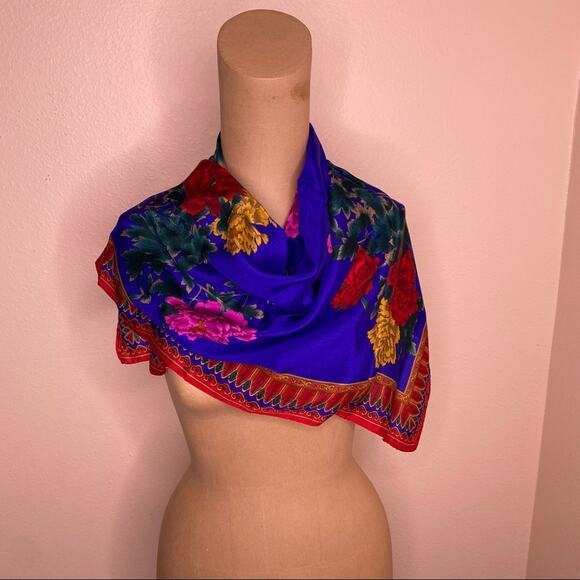 Accessories - Floral Square Blue and Red Scarf Small